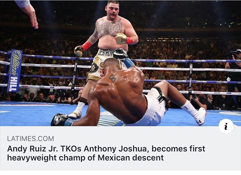 Huge shout out to Andy Ruiz Jr. on becoming the first heavyweight champ of Mexican descent! The son of an immigrant contractor, Ruiz said victory came “because of the Mexican warrior I am. I have that Mexican blood in me.” #MEXtalksMonday
.
.
.
Read the full story in LINK IN BIO. @andy_destroyer13