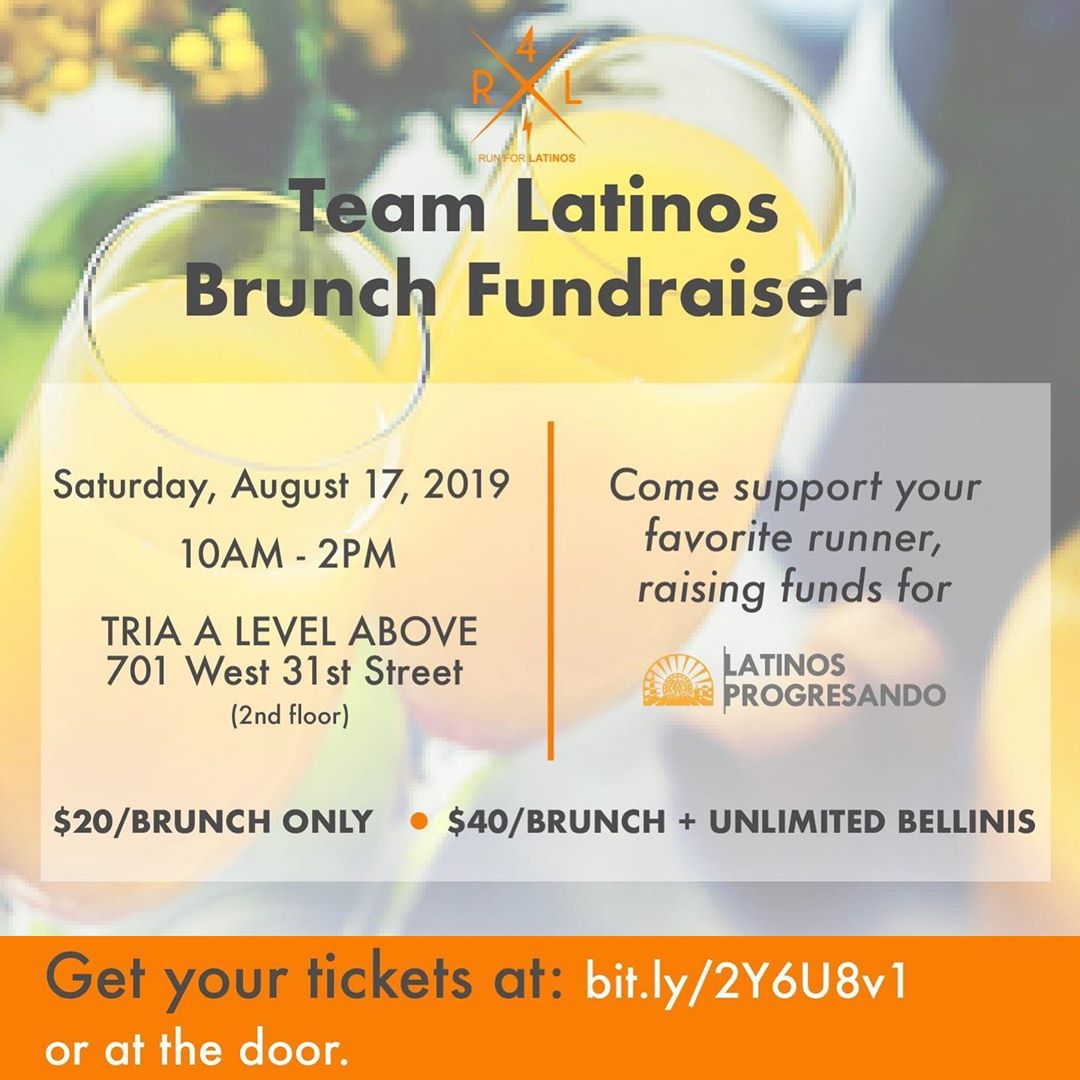 When people sign up to #Run4Latinos, they not only make the commitment to put in the long hours to train for and run the @chimarathon , they also commit to raising funds to support Latinos Progresando’s mission.

Don’t forget to join us this Saturday, August 17th from 10AM-2PM for a Brunch Fundraiser to support your favorite runner raising funds for LP. $20 (BRUNCH ONLY) $40 (BRUNCH + UNLIMITED BELLINIS)

Get your tickets now at: bit.ly/2Y6U8v1 or at the door.

IMPORTANT NOTE: When buying tickets online, the Team Latinos member’s name must be entered in the comments section so the funds are allocated correctly. Tickets will also be available at the door.

Your support of our runners goes a long way to ensuring that the community has access to the information and resources necessary to thrive.