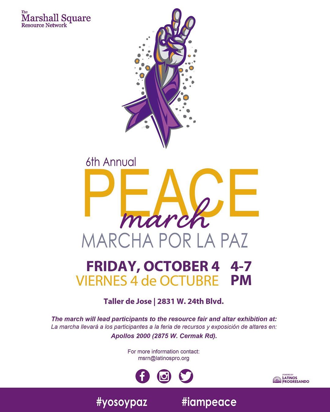 Join the Marshall Square Resource Network to walk for Peace, remember and honor victims of Domestic Violence and to take a stand against domestic violence and all forms of violence which afflict our homes and neighborhoods at the annual Peace March this Friday!