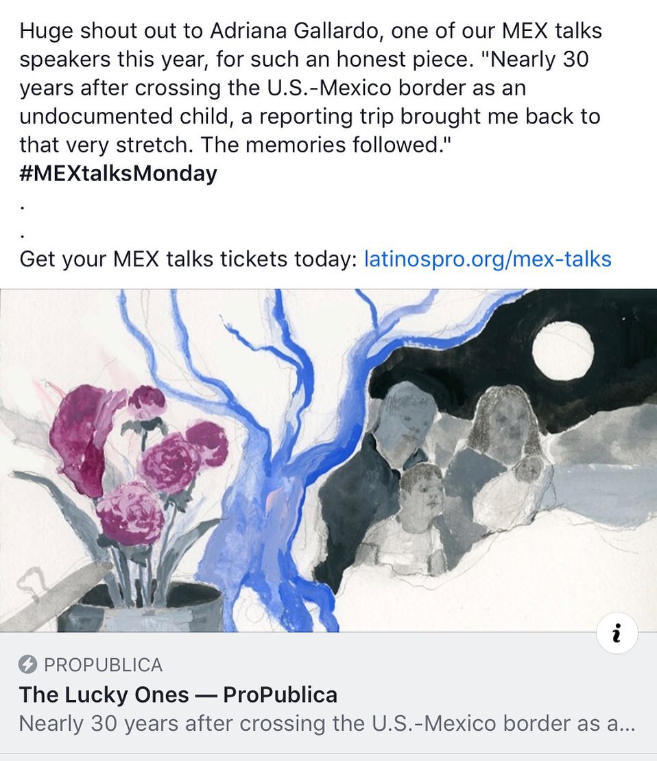 Huge shout out to Adriana Gallardo, one of our MEX talks speakers this year, for such an honest piece. “Nearly 30 years after crossing the U.S.-Mexico border as an undocumented child, a reporting trip brought me back to that very stretch. The memories followed.” (Read more in link in bio.) #MEXtalksMonday .
.
Get your MEX talks tickets today: latinospro.org/mex-talks